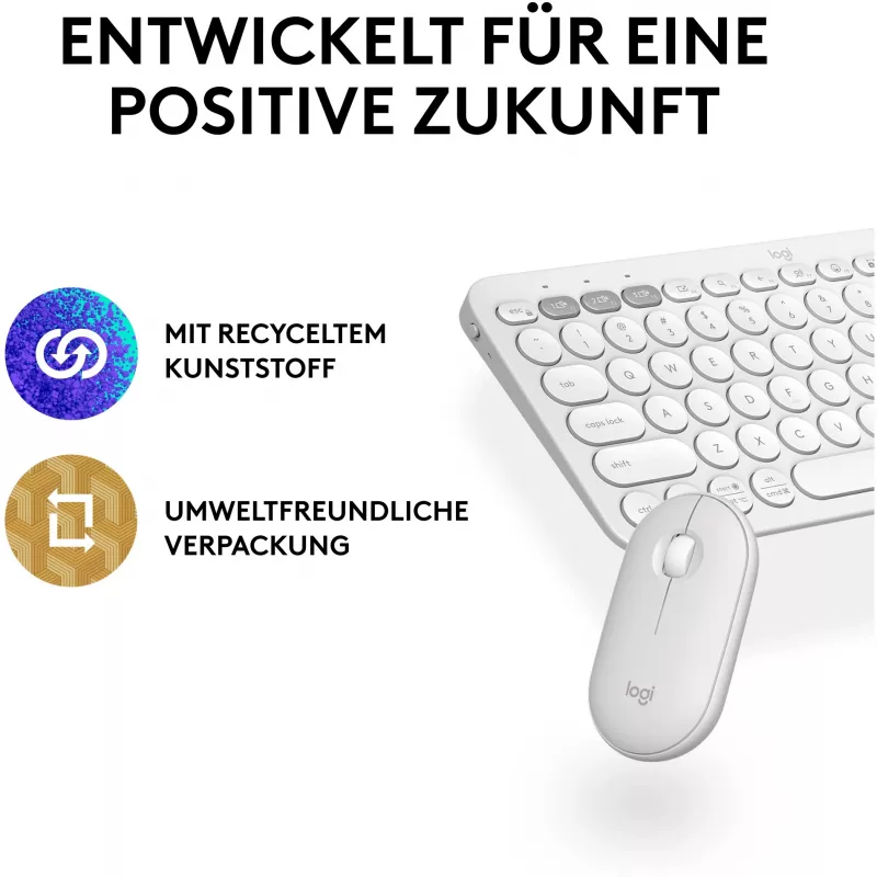 Logitech Pebble 2 Combo Set, Biały, Bezprzewodowy, Niemiecki, 920-012204