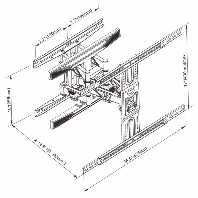 Uchwyt ścienny do telewizora ART dla LCD/LED 40–75 cali do 45 kg, uchylny i obrotowy, wysokość 52–380 mm, maks. VESA 600x400