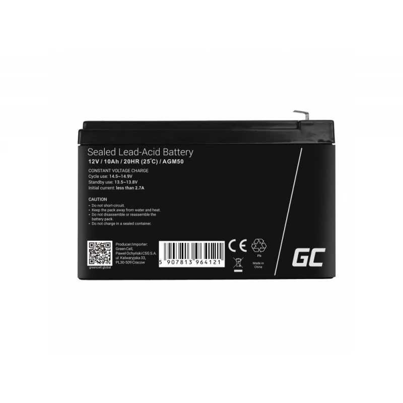 Akumulator UPS zielony Cell AGM50 12 V 10 Ah VRLA AGM, 65×151×95 mm, 2,45 kg, czarny