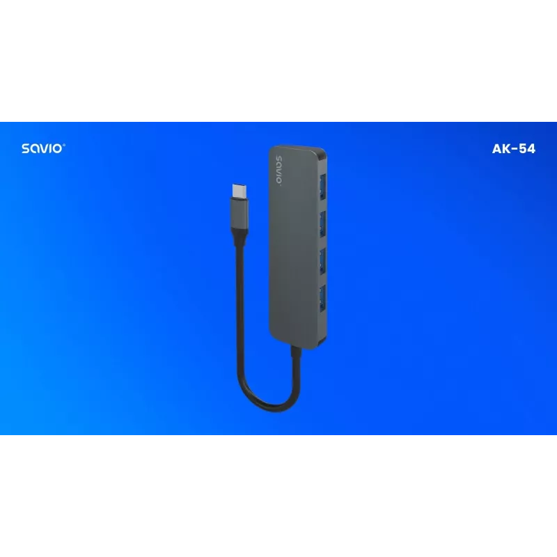 Hub USB SAVIO AK-54 — 4 x USB-A (USB 3.2 Gen 1), host USB-C, czarny