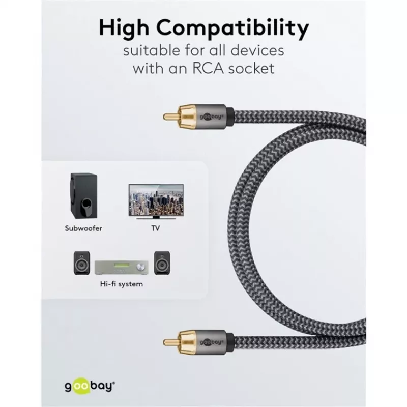 Goobay 65296. Anschluss 1: RCA, Steckverbinder 1 Geschlecht: Männlich, Anschluss 2: RCA, Steckverbinder 2 Geschlecht: Männlich, Kabelmaterial: Kupfer,