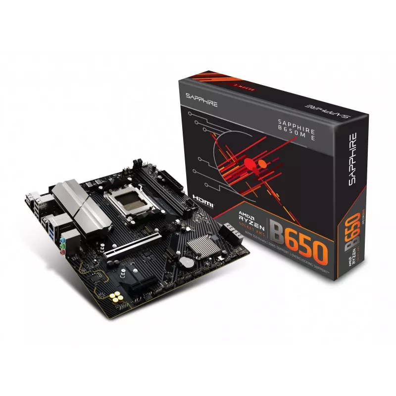 Płyta główna Sapphire B650M-E (AMD B650) micro ATX, Socket AM5, DDR5, 2x DIMM, 96 GB, 2x M.2 (PCIe5/4), 4x SATA III, 2.5Gb LAN