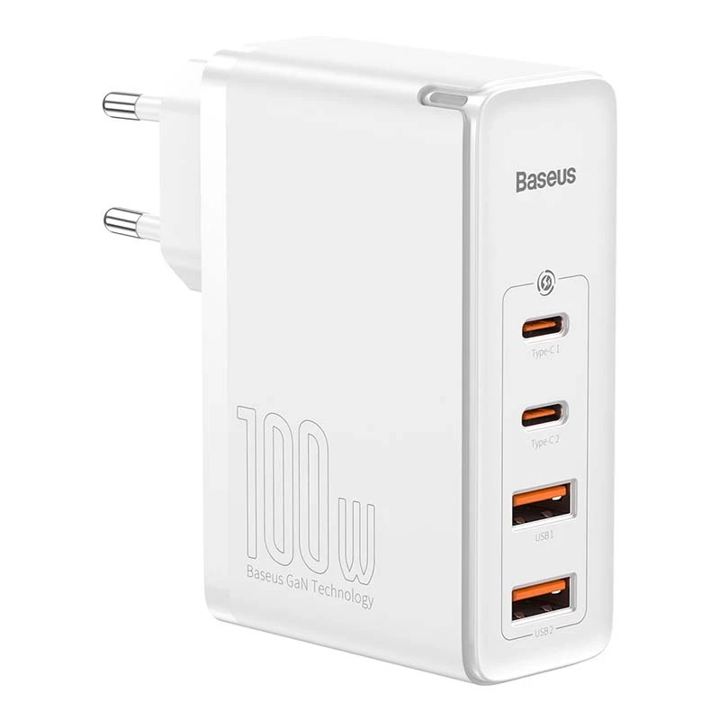 Travel Charger Baseus GaN2 Pro Quick 2x USB + 2x USB-C, 100W, EU (Biały)