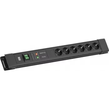 Listwa zasilająca Bachmann CONNECTUS z 6×gniazdami CEE7/3, 1×GVS, 1×przełącznikiem, kablem 2,0 m, wtyczką CEE7/7, czarna