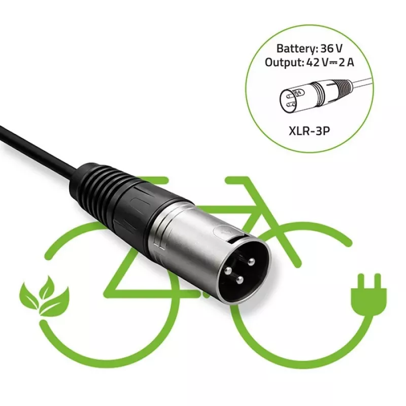 Ładowarka do roweru elektrycznego 36V 42V 2A 3P XLR 18mm