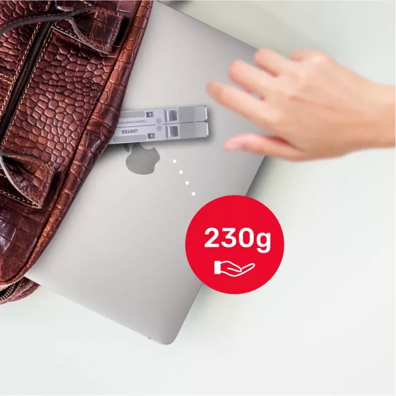 Podstawka pod laptopa UNITEK OT155SL srebrna aluminiowa, regulacja pochylenia 13-41°