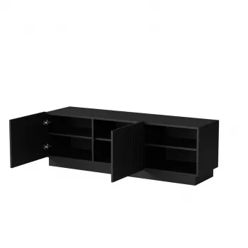 Szafka RTV cama meble LIVERTI 150x42x48 cm, czarny blat z płyty wiórowej, czarny stelaż