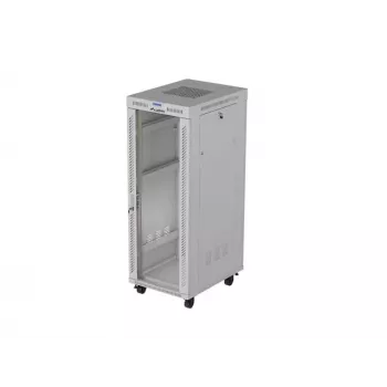 19-calowa szafa stojąca LANBERG 32U 600×800 mm szara z drzwiami szklanymi i LCD (płaski Pack)