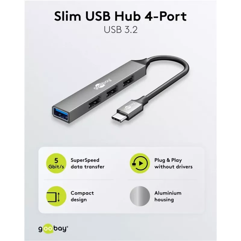 Goobay Slim 4-Port USB-Hub, USB-C™ na USB-A, USB 3.2 (74457)