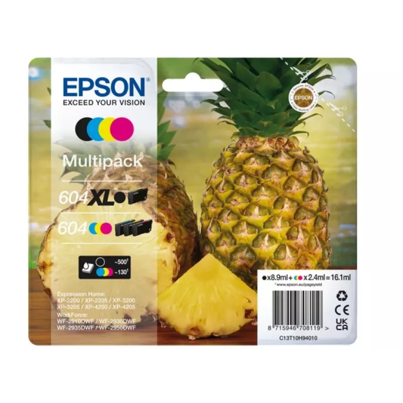 Kaseta z tuszem Epson 604XL 4 szt. Oryginalna Wysoka wydajność (XL) Czarny, cyjan, magenta, Żółty