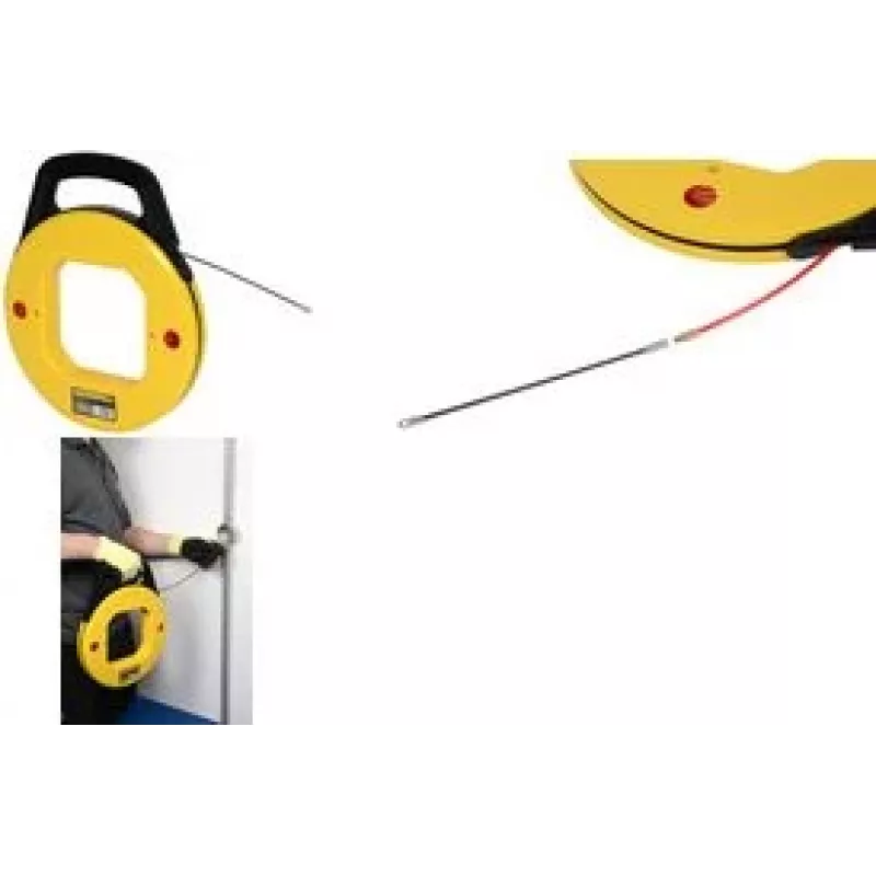 Taśma do przeciągania kabli z bębnem c.k tools 495052 — 20 m długości, 4 mm nylon, elastyczna głowica prowadząca, czerwona