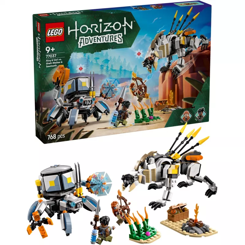 Zestaw LEGO Horizon Adventures 77037 – Aloy i Varl kontra Shell-Walker i Sawtooth, 768 elementów, 2 minifigurki