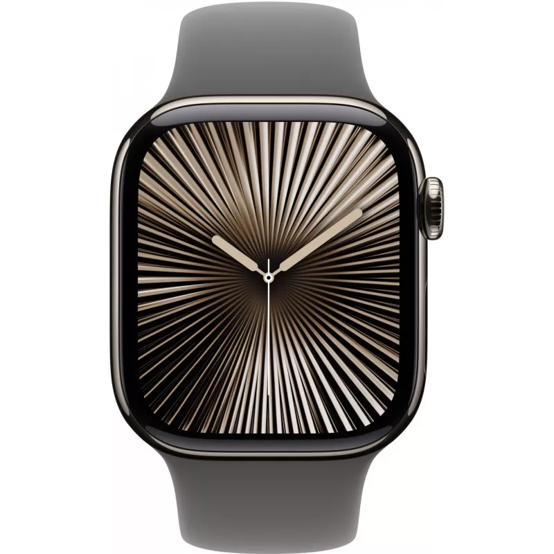 Apple Watch Series 10 GPS + Cellular 42 mm koperta z naturalnego tytanu z szarym kamiennym paskiem sportowym - S/M (MWXD3QF/A)