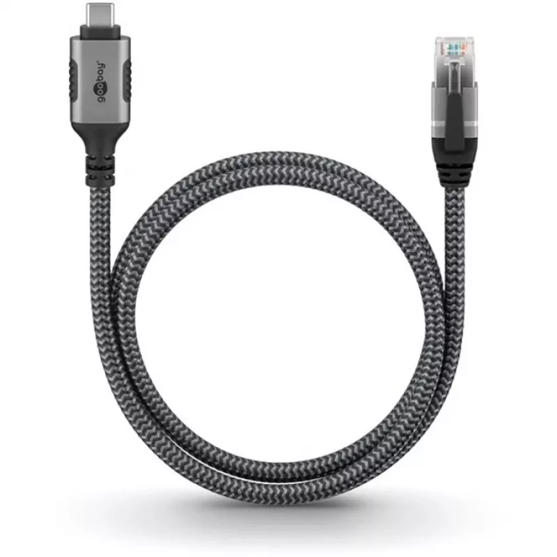 Wentronic goobay - Kabel sieciowy - 24-pin USB-C (M) do RJ-45 (M) - 1,0 m - 6 mm - FTP - CAT 6 - USB 3.1 - kabel pleciony - Czarny, Srebrny (70696)