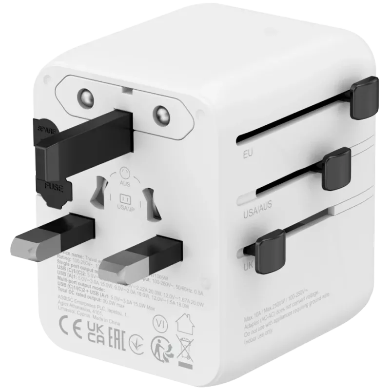 Adapter podróżny CANYON OnTour 20 EU/UK/US/AUS 20W Biały