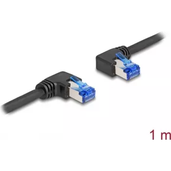Kabel sieciowy DeLOCK RJ45 Cat.6A S/FTP prawy lewy kątowy 1m czarny