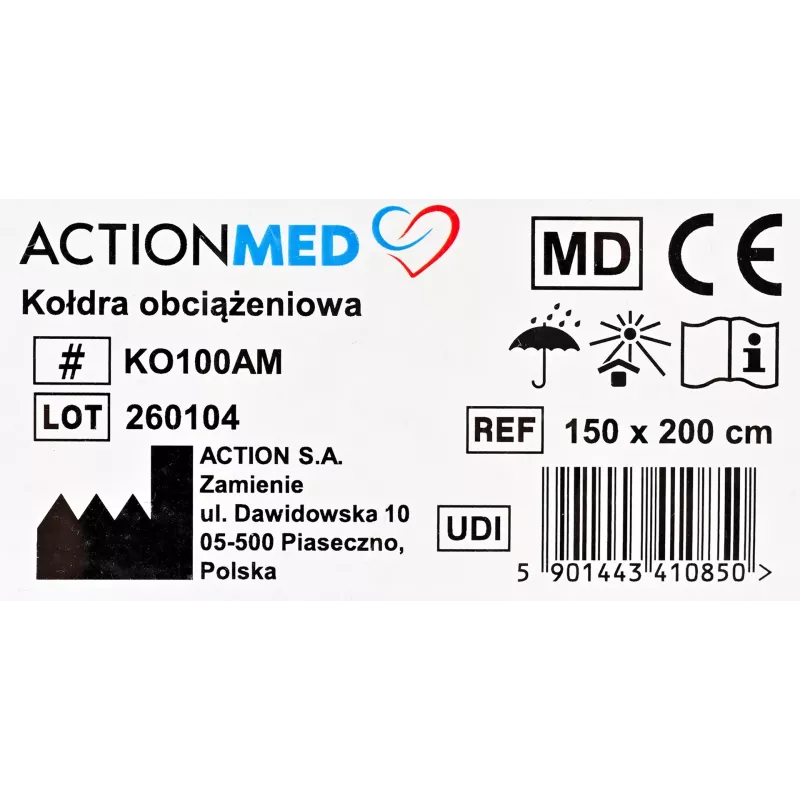 Koc obciążeniowy ActionMed KO100AM — pomoc terapeutyczna w poprawie snu, koc uciskowy