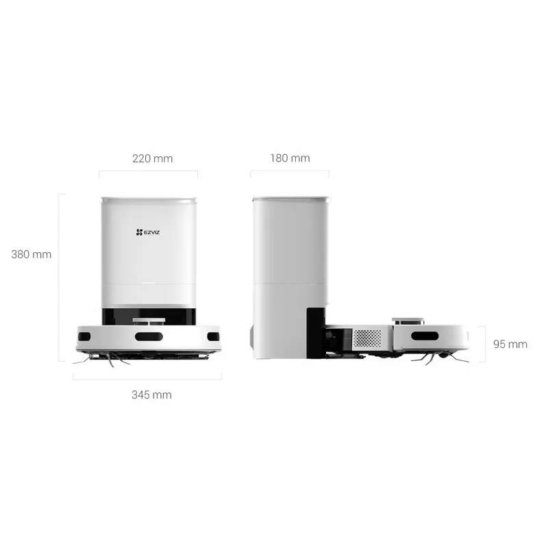 Robot odkurzający EZVIZ RE5 PLUS — nawigacja LiDAR, siła ssania 4000 Pa, czas pracy 240 min, pojemnik na kurz 0,35 L, zbiornik na wodę 0,3 L, stacja bazowa z ekranem dotykowym