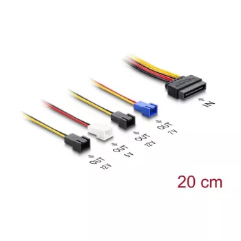 Kabel zasilający DELOCK SATA 15-pin na 4×2-pin wentylator (12V / 7V / 5V), 20 cm