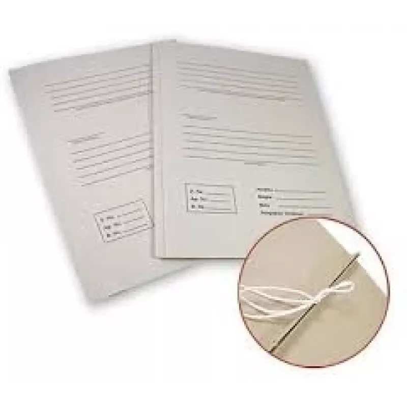 Teczka SMLT, archiwalna, A4 4cm, 300 g., z 2 troczkami, z nadrukiem, biała, karton, ekologiczna