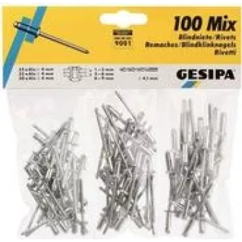 Zestaw nitów zrywalnych GESIPA 100 szt. model 1433667 (różne rozmiary, aluminium/stal)