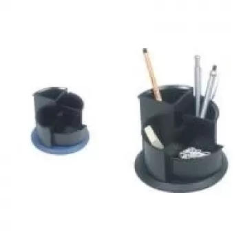 Pojemnik na długopisy helit Multi-Pen Cup Linear, 4 komory, obrotowy, czarny z polistyrenu, okrągły, średnica: 150 mm, wysokość: 112 mm (H6390595)