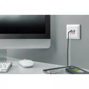DIGITUS DA-70618 - wyjście USB - USB, USB Type C - 2 porty USB, 1 gniazdo USB-C - 3,1 A - RAL 9003, biel sygnałowa