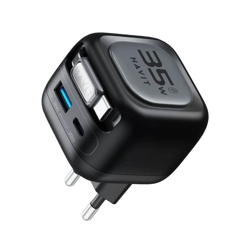 Podróżna ładowarka GaN Havit UC250 A-EU 20V 1xUSB-C 0,7m czarna