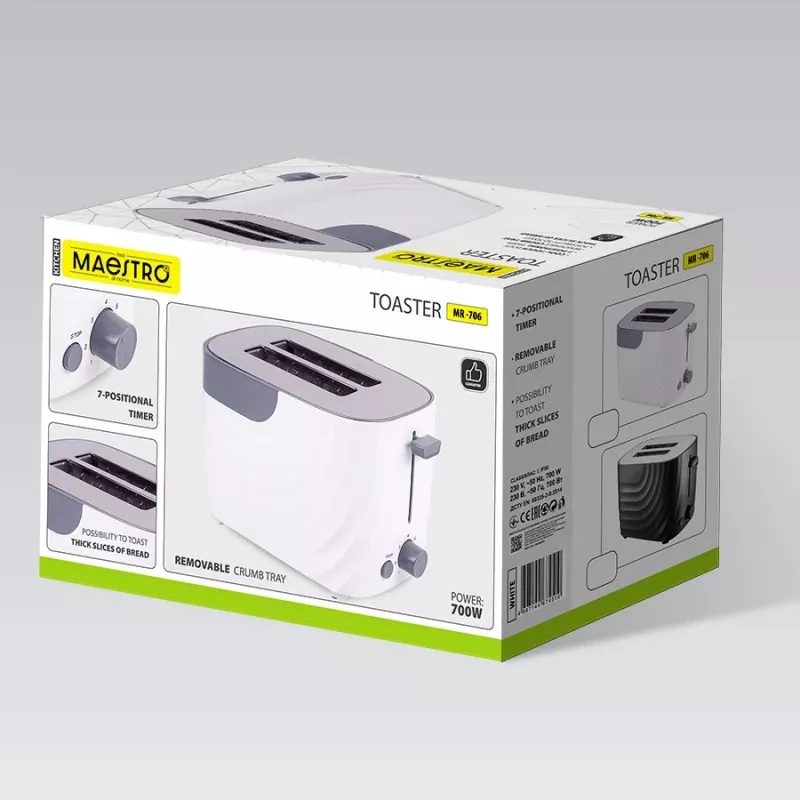 Toster Maestro MR-706-biały, 2-kromkowy, biały