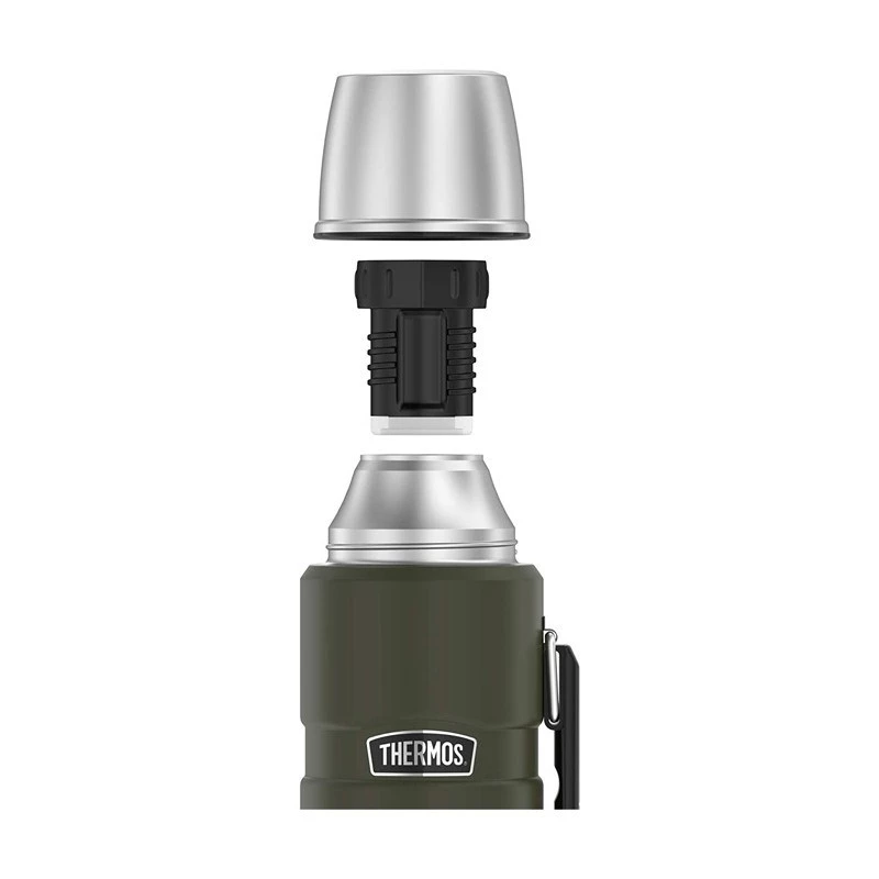 Termiczna butelka THERMOS TH-170028 470 ml, izolowana próżniowo stal nierdzewna, zielona armia, 24 h gorące/zimne
