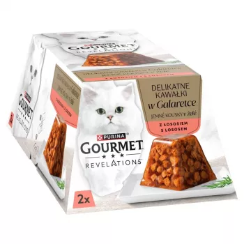 Mokra karma dla kotów Purina Nestlé Gourmet Revelations Kawałki w galaretce z łososiem 2x57 g, dla dorosłych, karma pełnoporcjowa