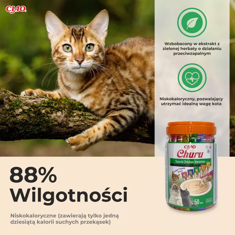 Mokre przysmaki dla kota INABA Churu Varieties — kurczak i tuńczyk, 50 x 14 g tubek pasty, bezzbożowe, bezglutenowe, bez cukru