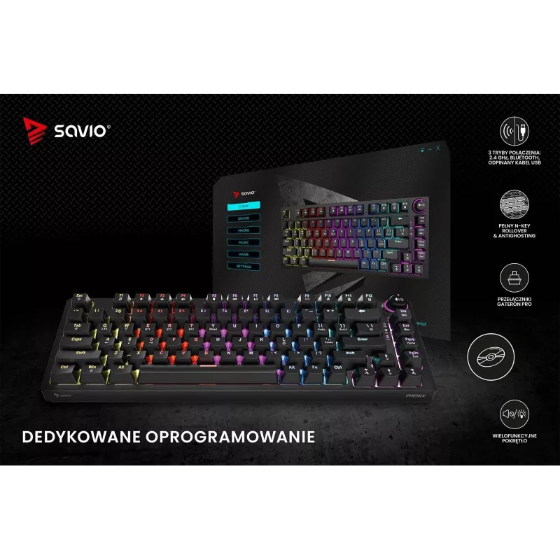 Savio Phenix SAVGK-RED Klawiatura Gaming USB RF Wireless Bluetooth QWERTY