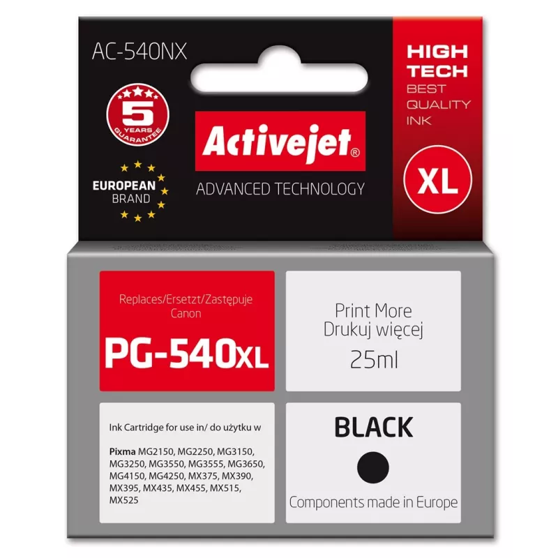 Activejet AC-540NX tusz do drukarki Canon (zamiennik Canon PG-540XL) Supreme, 25 ml, czarny