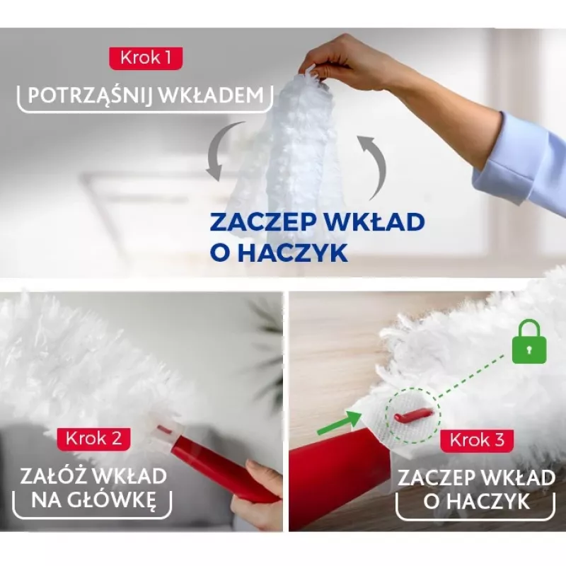 Miotła do kurzu VILEDA z krótkim uchwytem 179432 z 2 wkładami Flex & Catch, czerwony uchwyt z tworzywa, z możliwością zawieszenia