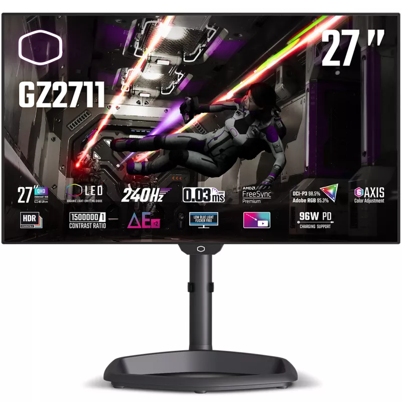 Cooler Master Tempest GZ2711, 68,6 cm (27 cali) 240 Hz, Freesync Premium, OLED - 2x DP, 2x HDMI, 1x USB-C, 2x USB-A