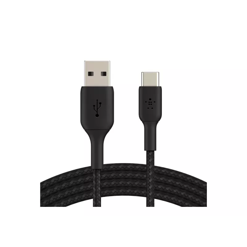 Kabel pleciony USB-C USB-A 2m Czarny