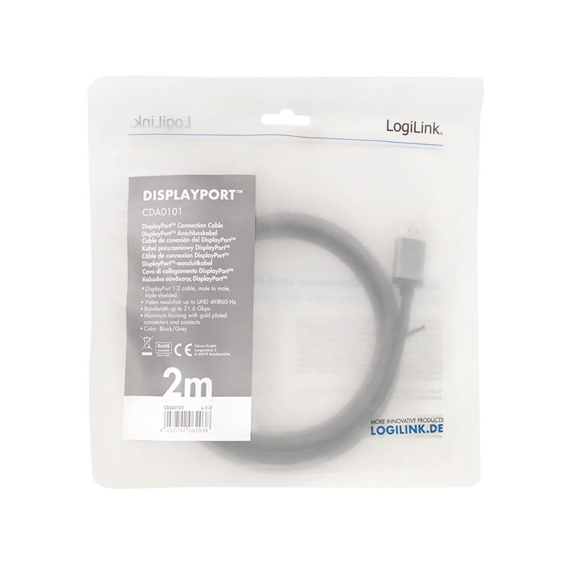 Kabel DisplayPort LogiLink CDA0101 2 m czarny szary