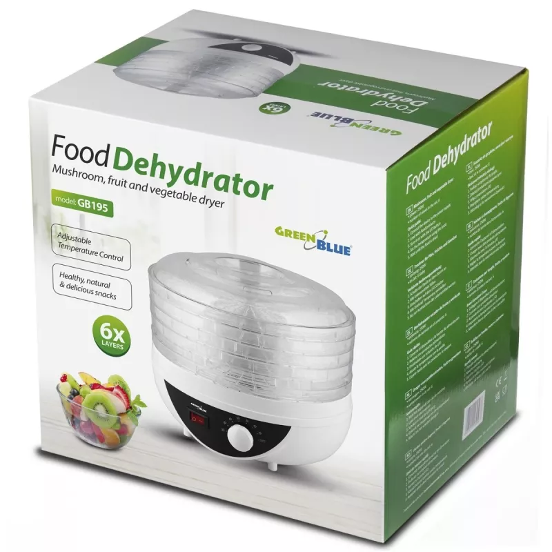 Suszarka do grzybów, warzyw i owoców GreenBlue, 250W, bardzo cicha, 5 sit, GB195