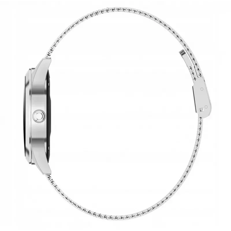 Smartwatch ORO-MED ORO-SMART CRYSTAL srebrny — okrągła metalowa obudowa, LCD 240×198, wyświetlacz 1.04 cala, Bluetooth 4.0, wodoodporny, bateria 120 mAh