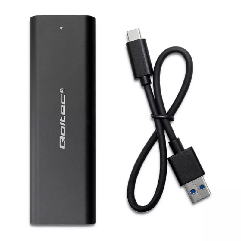 Obudowa SSD QOLTEC 50312 Czarna dla pojedynczego dysku M.2 SATA, USB Type-C (USB 2.0 / 3.2 Gen 1)