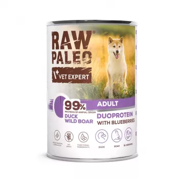Mokra karma dla psa VETEXPERT RAW PALEO Duoprotein Duck & Boar Adult 400 g, bezzbożowa, dla wszystkich ras
