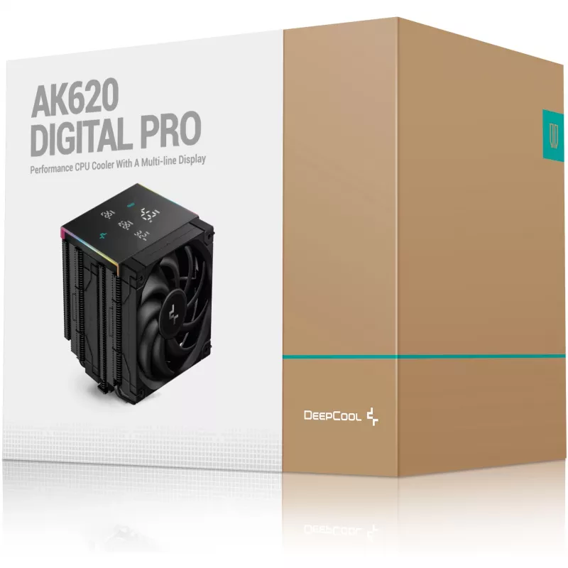 Chłodzenie powietrzne DeepCool AK620 Digital PRO — wentylator 120 mm, 1750 RPM, 25 dB, 12 V, kompatybilne z LGA1700/AM5, czarny