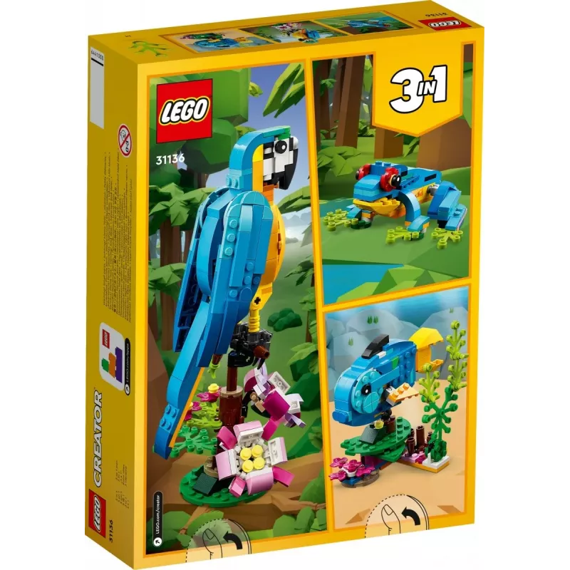 Zestaw konstrukcyjny LEGO Egzotyczna papuga 31136 — model wystawowy Creator, 253 elementy, 220×120×110 mm