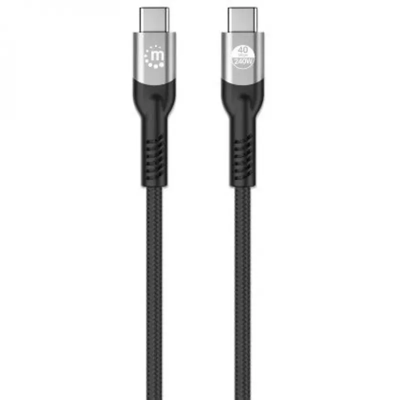 Kabel Manhattan Fast USB-C do USB-C (240 W), 1 m, ładowanie laptopa 240 W + szybkie przesyłanie danych i obrazu, współpracuje ze WSZYSTKIMI laptopami (wymagana dodatkowa ładowarka ścienna USB-C 240 W), ultraszybkie transfery 40 Gb/s, czarny, 3-letnia gwarancja