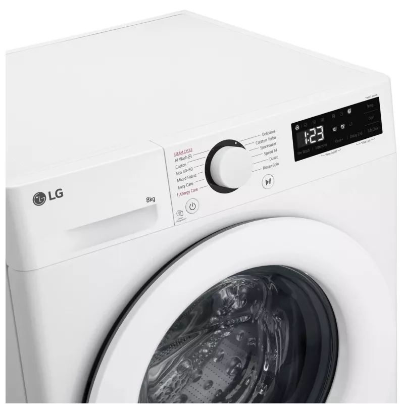 LG | Pralka | F2WR508SWW | Klasa efektywności energetycznej A-10% | Ładowanie od przodu | Wsad 8 kg | 1200 obr./min | Głębokość 47,5 cm | Szerokość 60 cm | Wyświetlacz | LED | Funkcja parowa