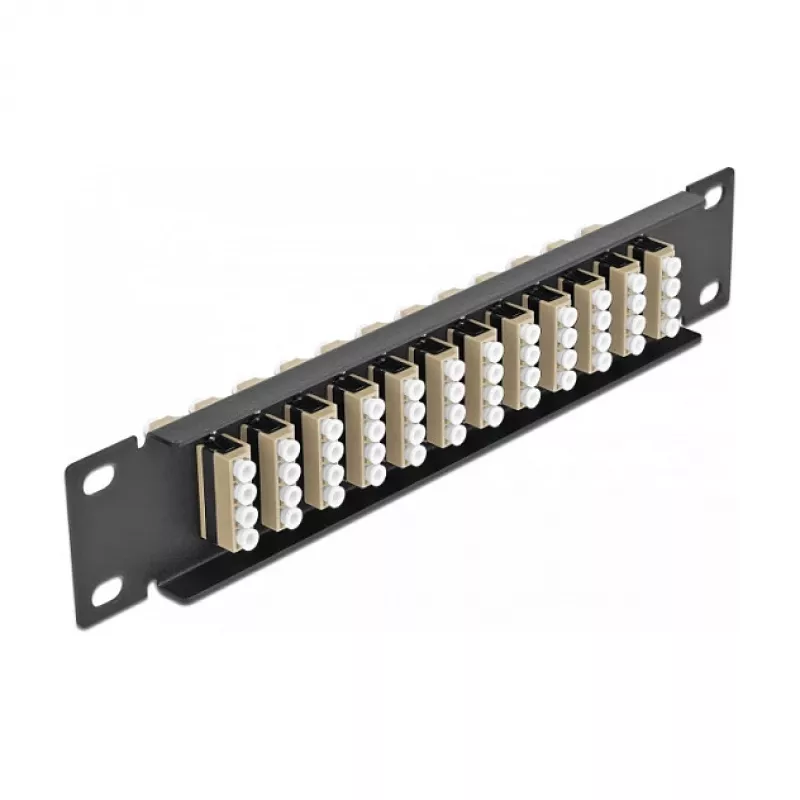 Patchpanel światłowodowy DeLOCK 10 cali 12 portów LC Quad beżowy 1U czarny