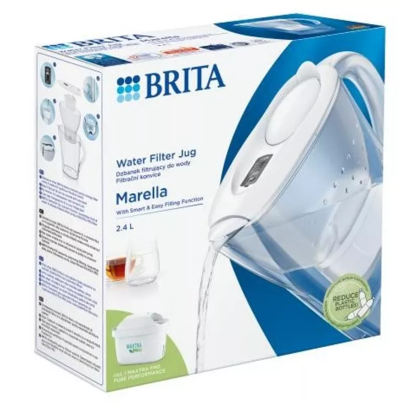 Dzbanek filtrujący wodę BRITA Marella z wkładem Maxtra Pro, zbiornik na wodę 2,4 l, biały, ergonomiczny uchwyt