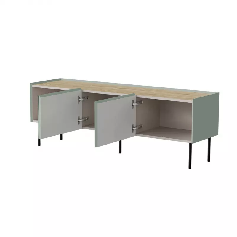 Cama FELLINI szafka TV 150x40x52 oliwkowy + blat z olejowanego dębu