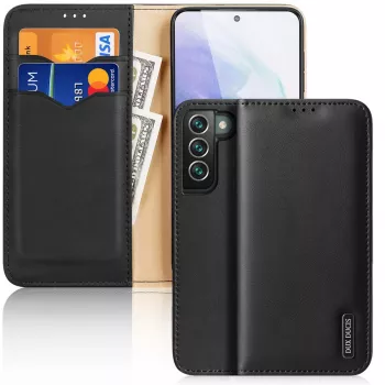 Dux Ducis Dux Ducis Hivo skórzany portfel z klapką z naturalnej skóry etui na karty i dokumenty Samsung Galaxy S22+ (S22 Plus) czarny